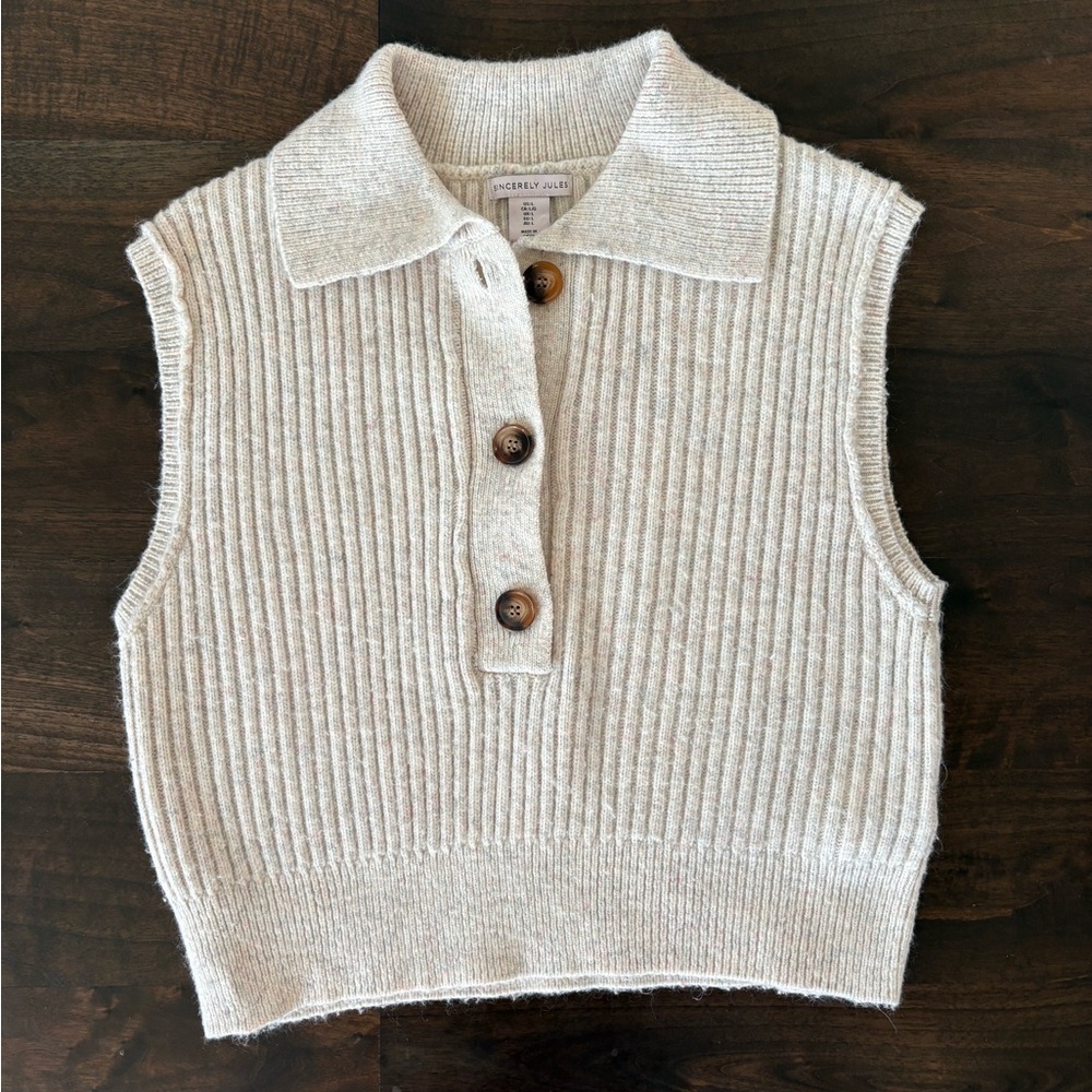 Sincerely Jules - Off-White Ribbed Knit Vest - Large